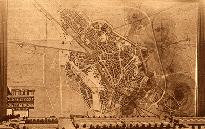 350688 Afbeelding van een kaart met het uitbreidingsplan van Utrecht volgens ir. L.N. Holsboer en dr. H.P. Berlage uit ...